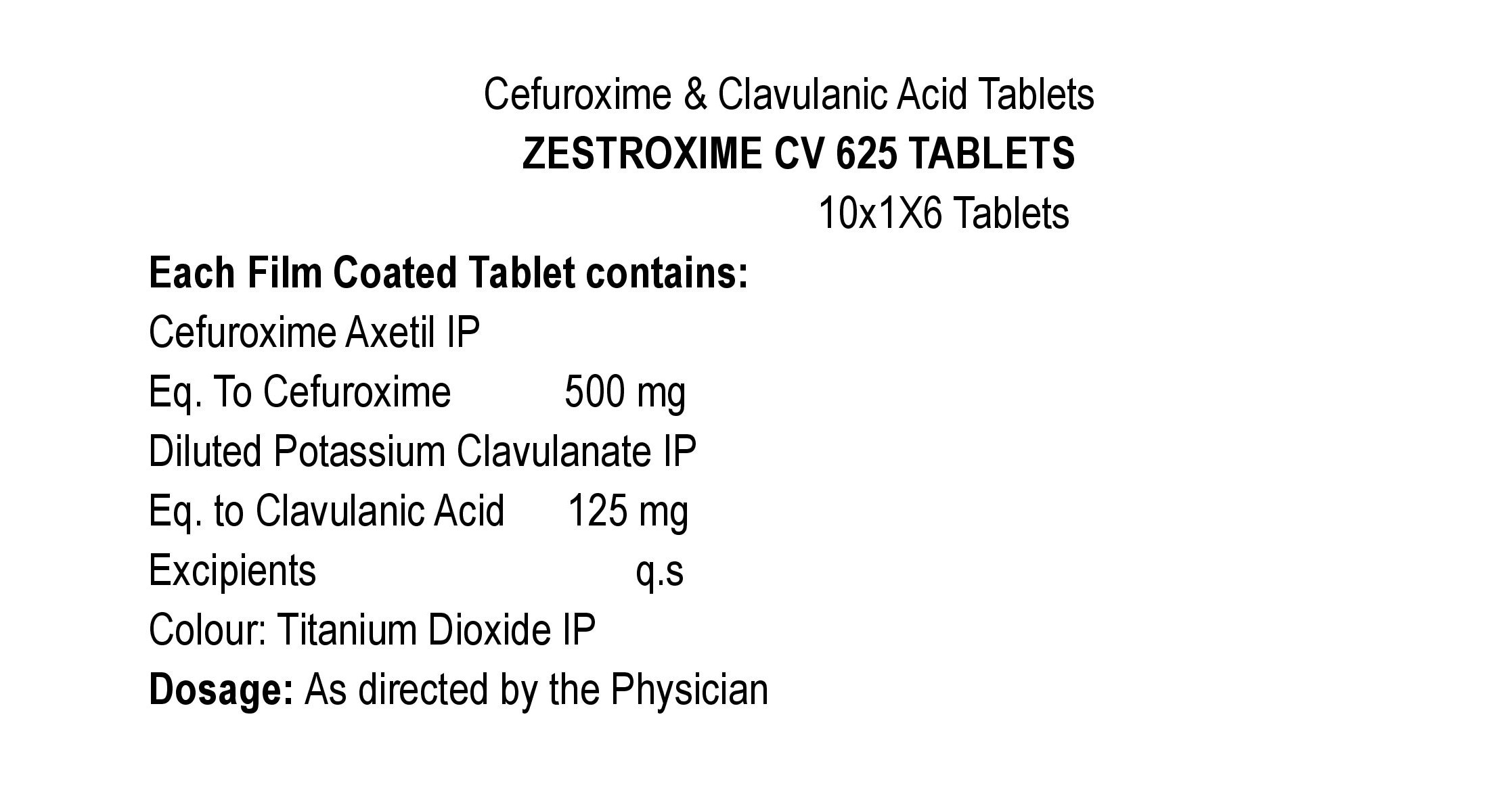 ZESTROXIME CV 625 TABLET